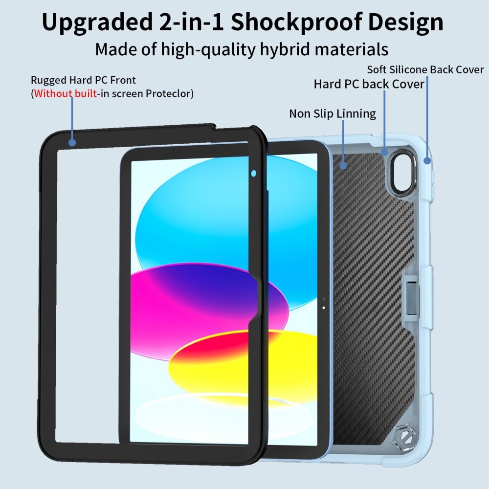 Coque hybride à papillons pour Apple iPad 11 11th Gen (2025) avec bandoulière bleu