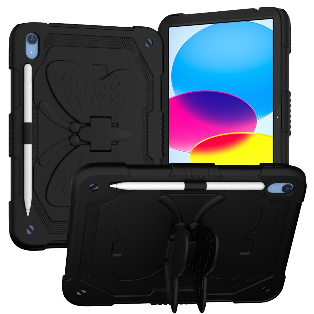 Coque hybride à papillons pour iPad 10.9 10th Gen (2022) avec bandoulière noir