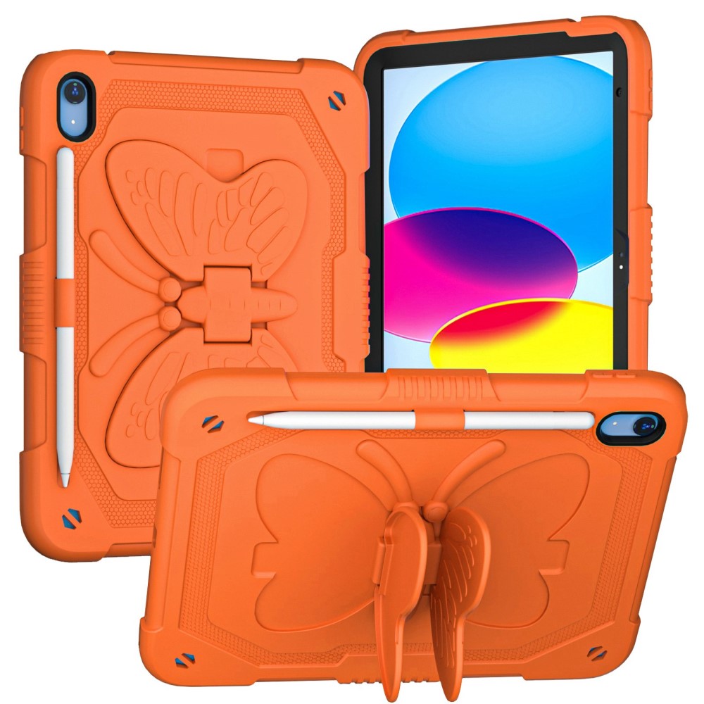 Coque hybride à papillons pour iPad 10.9 10th Gen (2022) avec bandoulière orange