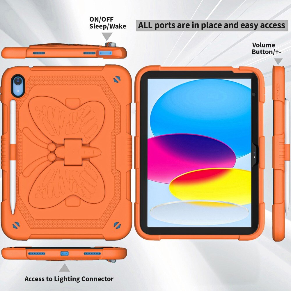 Coque hybride à papillons pour iPad 10.9 10th Gen (2022) avec bandoulière orange