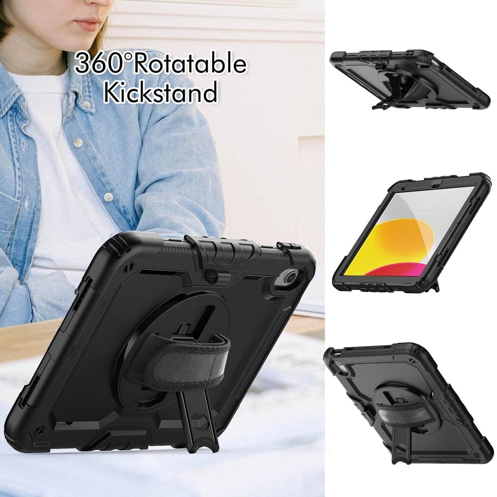 Full Protection Coque hybride antichoc avec bandoulière Apple iPad 11 11th Gen (2025), noir