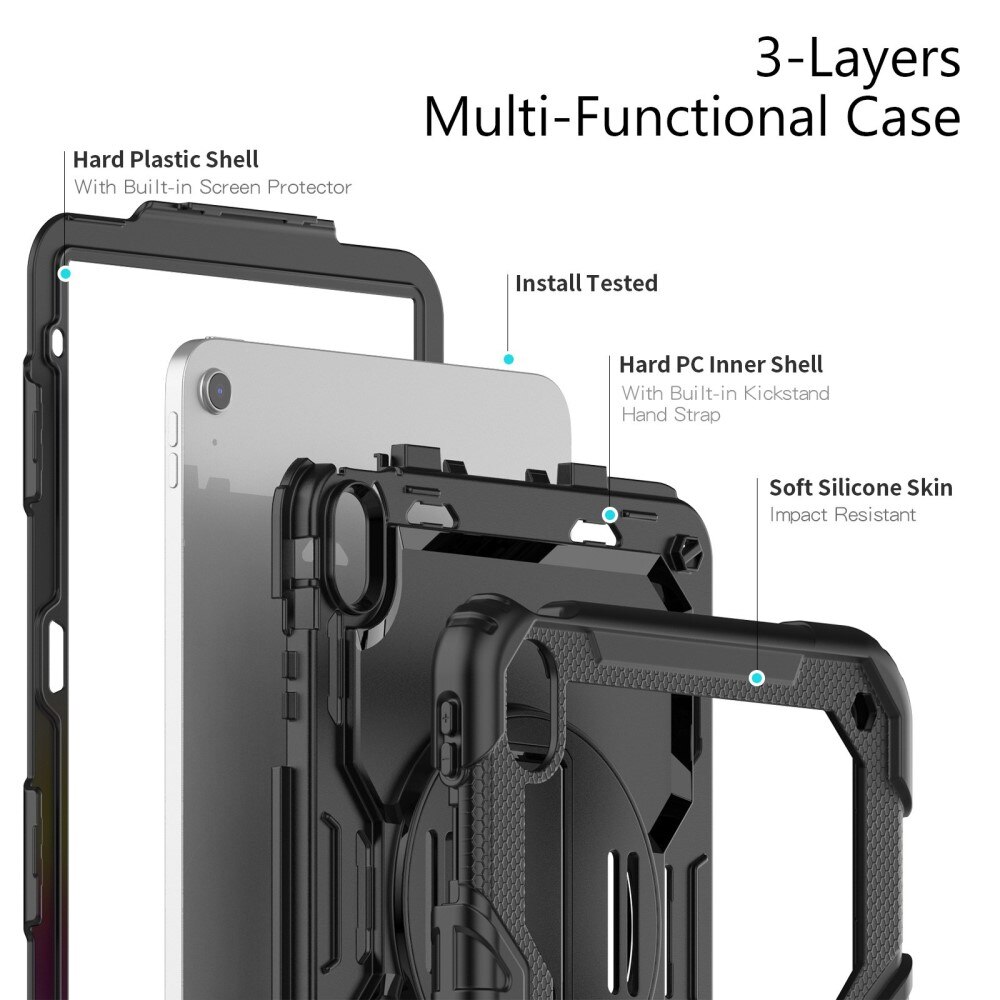 Full Protection Coque hybride antichoc avec bandoulière Apple iPad 11 11th Gen (2025), noir