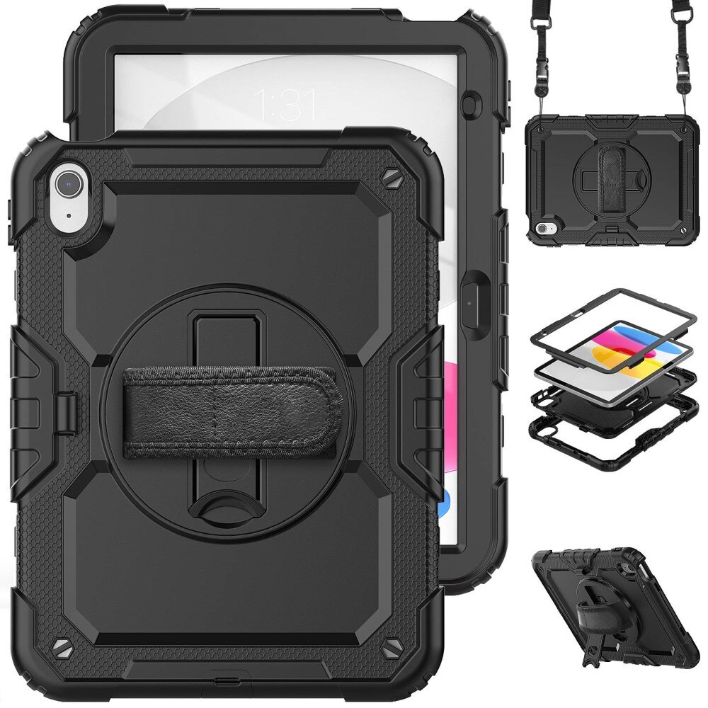 Full Protection Coque hybride antichoc avec bandoulière Apple iPad 11 11th Gen (2025), noir