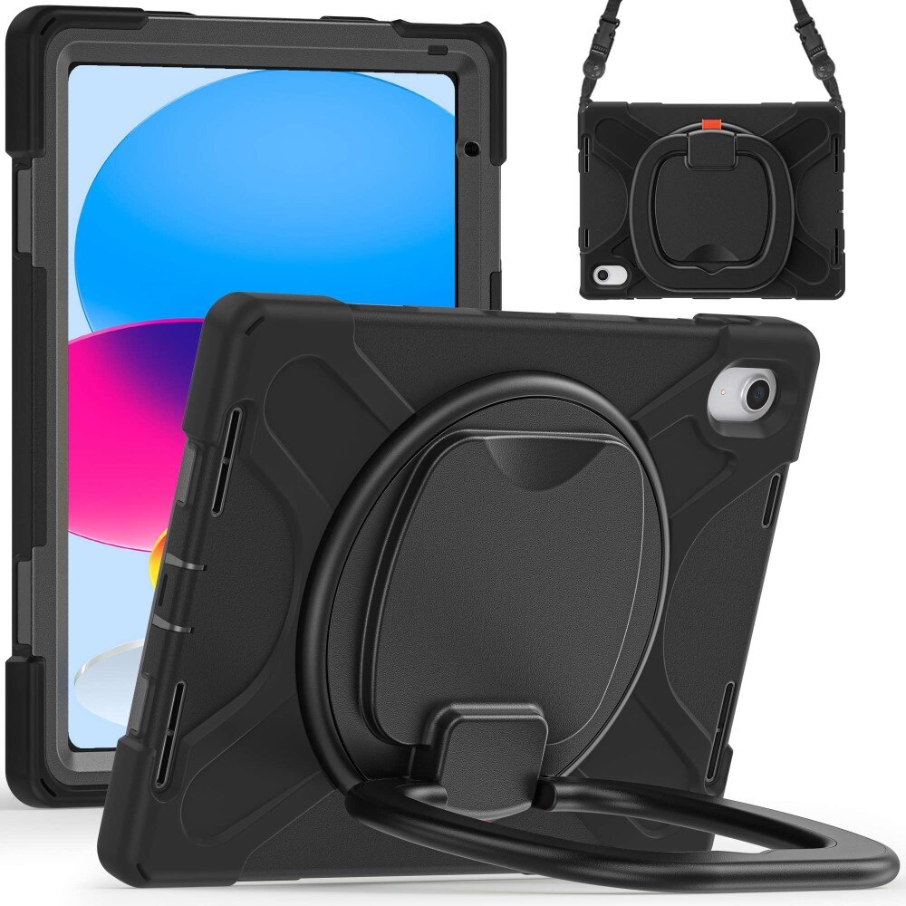 Coque hybride avec béquille et bandoulière iPad 10.9 10th Gen (2022), noir