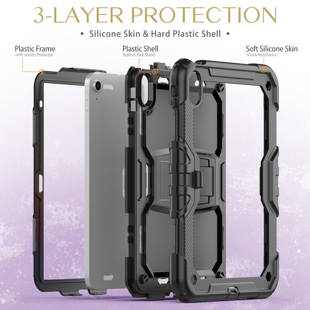 Full Cover Rugged Kickstand Case iPad 10.9 10th Gen (2022), noir