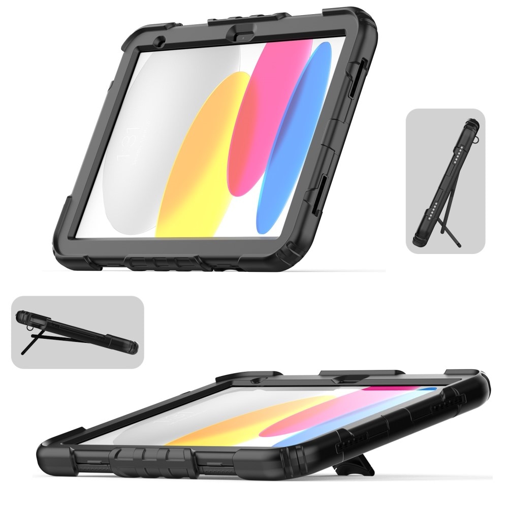 Full Cover Rugged Kickstand Case iPad 10.9 10th Gen (2022), noir