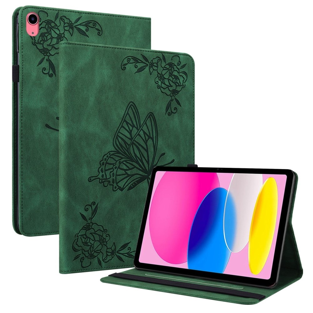 Étui en cuir avec papillons iPad 10.9 10th Gen (2022), vert