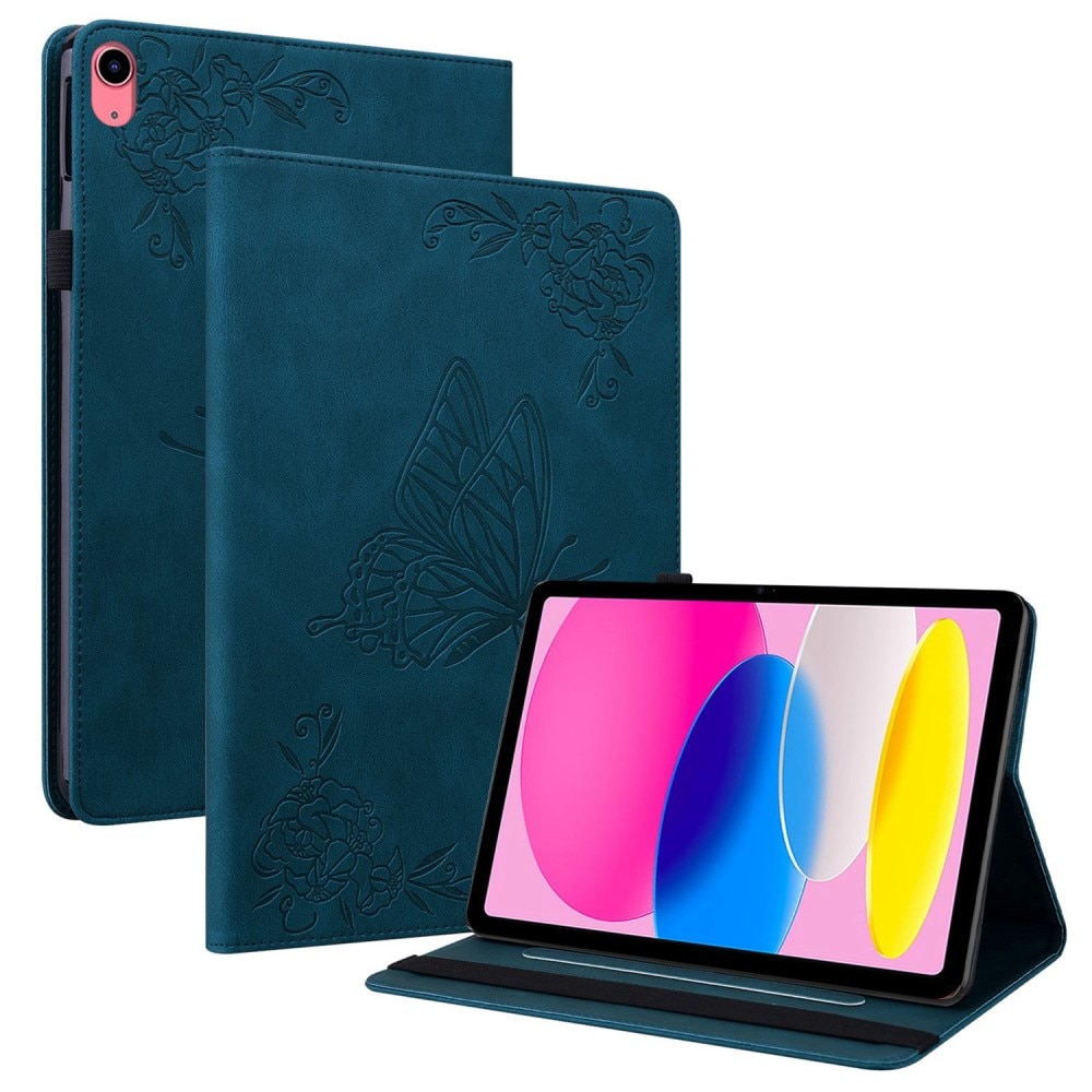 Étui en cuir avec papillons iPad 10.9 10th Gen (2022), bleu