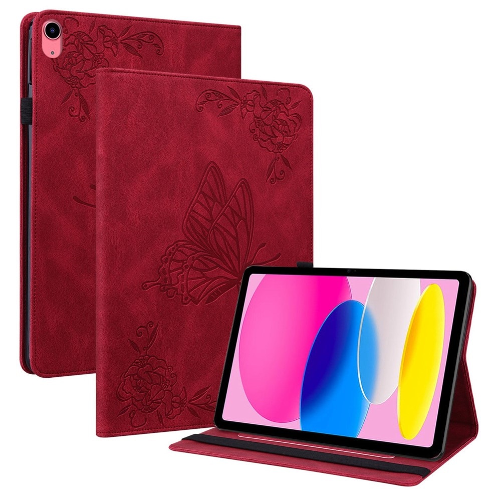 Étui en cuir avec papillons iPad 10.9 10th Gen (2022), rouge