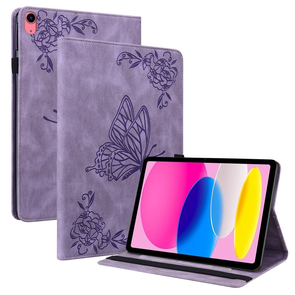 Étui en cuir avec papillons iPad 10.9 10th Gen (2022), violet