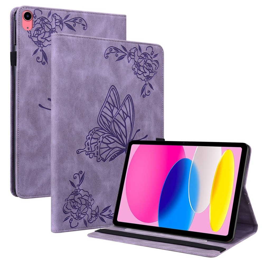 Étui en cuir avec papillons Apple iPad 11 11th Gen (2025) Violet