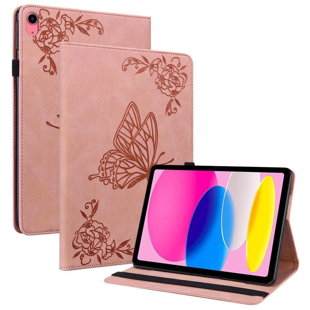 Étui en cuir avec papillons iPad 10.9 10th Gen (2022), rose