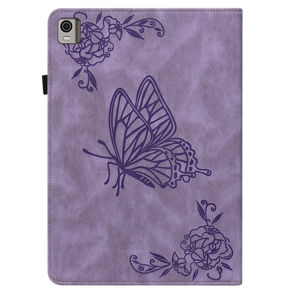 Étui en cuir avec papillons Nokia T21, violet