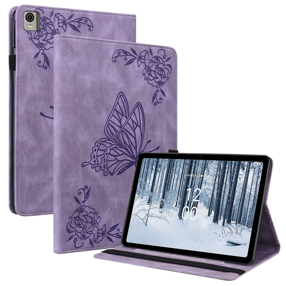 Étui en cuir avec papillons Nokia T21, violet