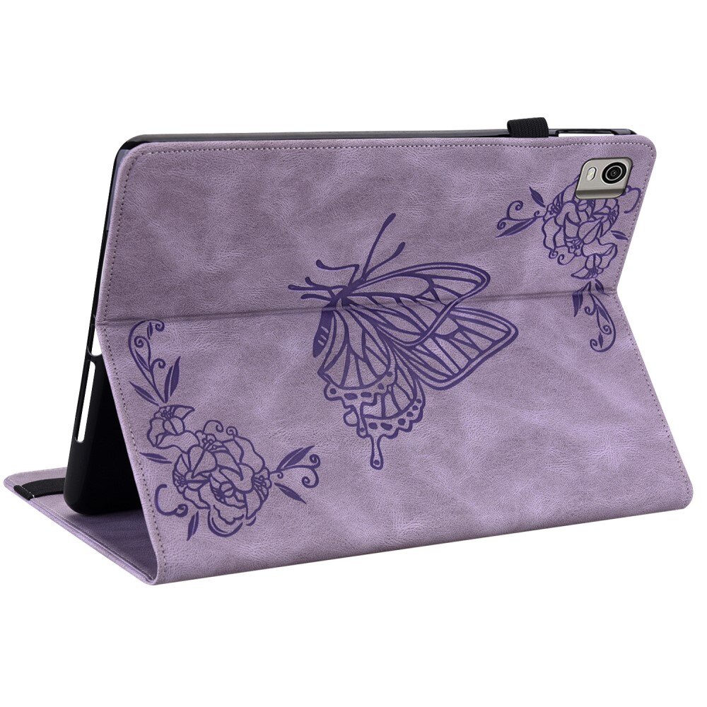 Étui en cuir avec papillons Nokia T21, violet