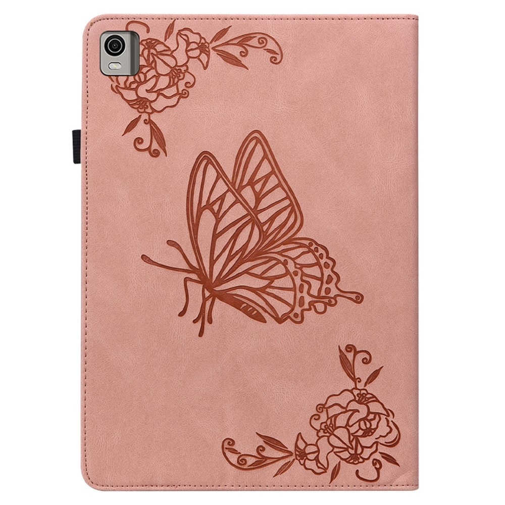 Étui en cuir avec papillons Nokia T21, rose