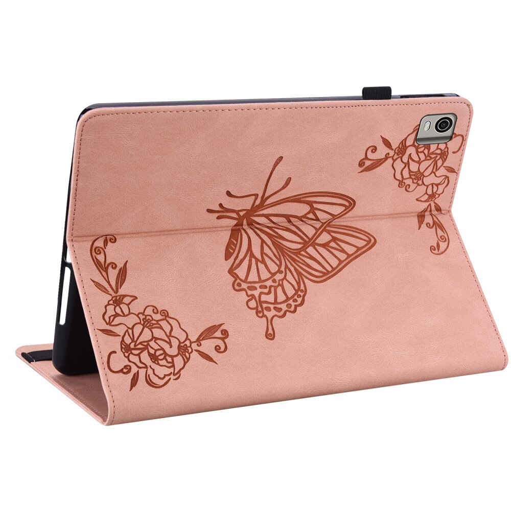 Étui en cuir avec papillons Nokia T21, rose