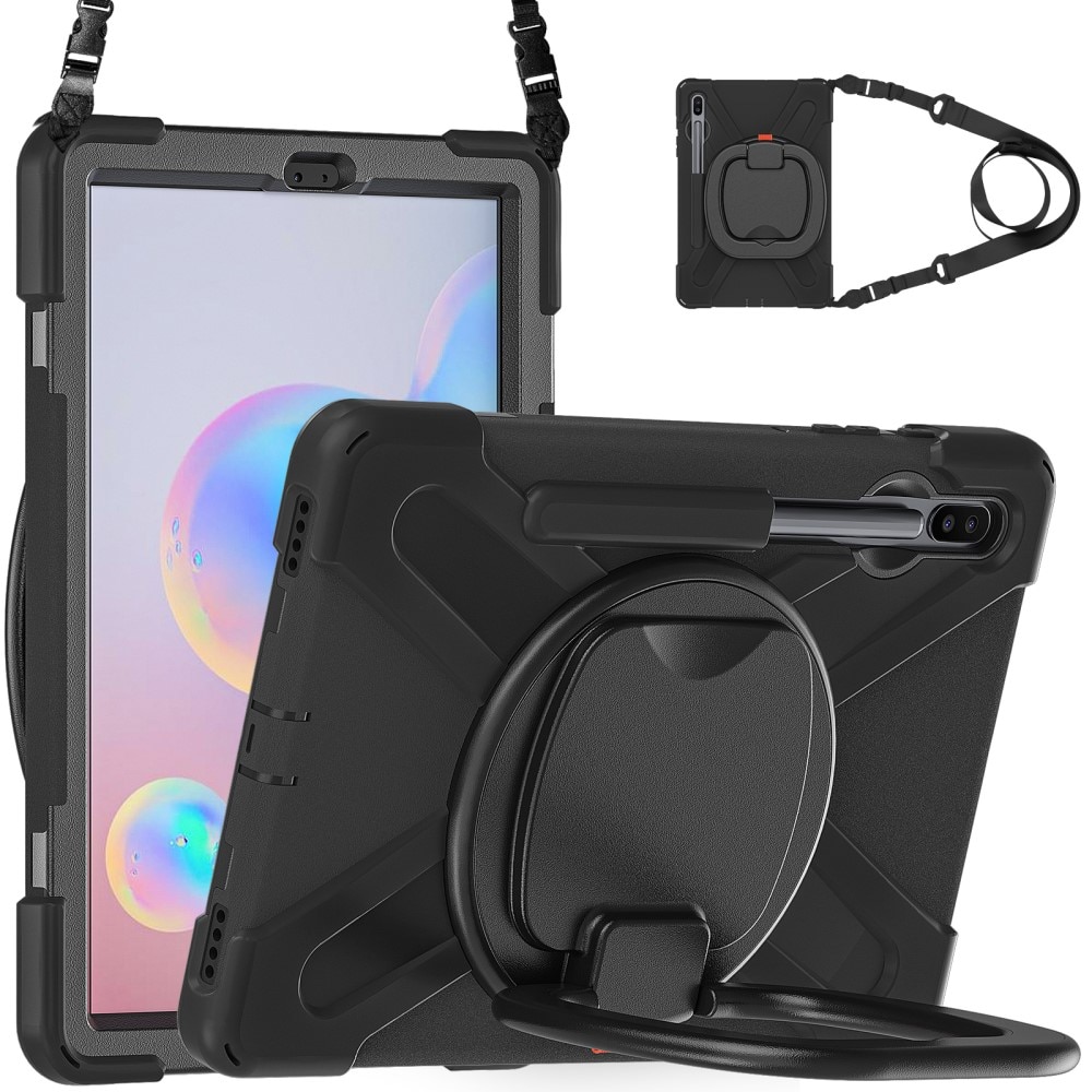 Kickstand Hybrid Case antichoc avec bandoulière Samsung Galaxy Tab S6 10.5, noir