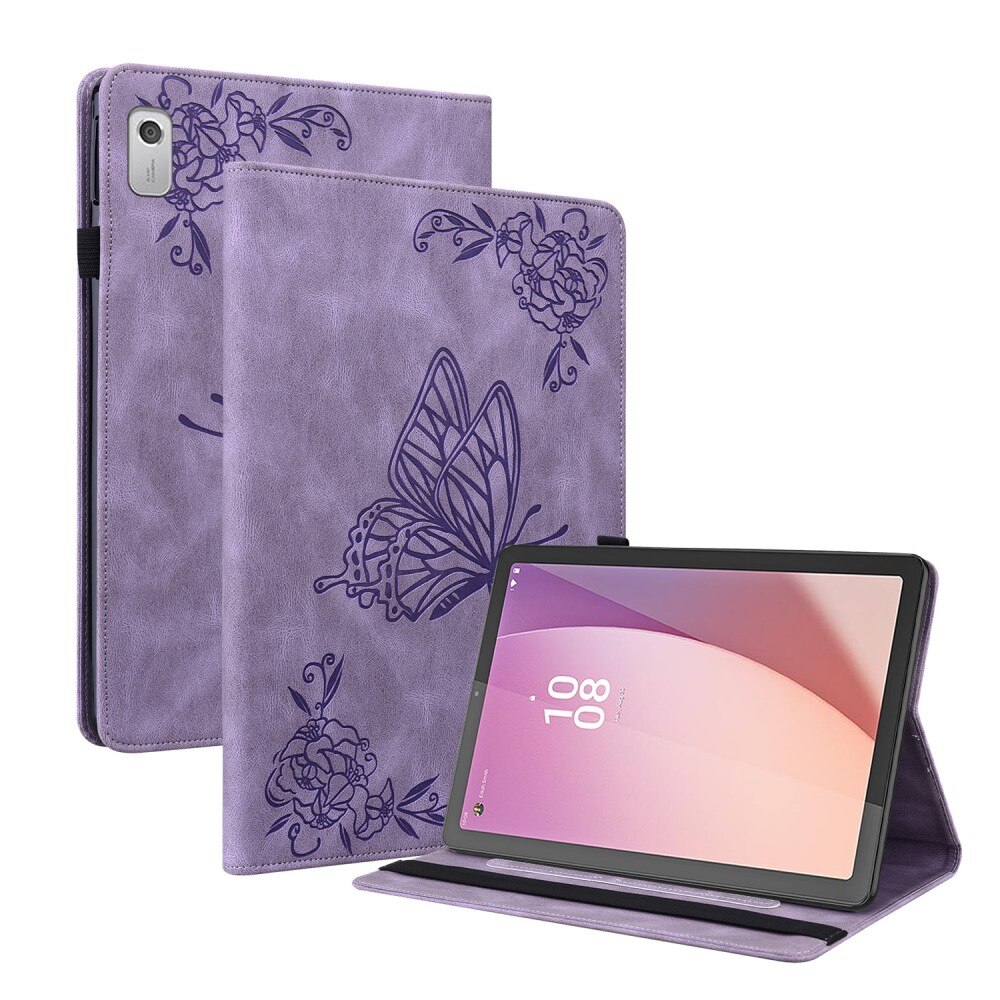 Étui en cuir avec papillons Lenovo Tab M9, violet