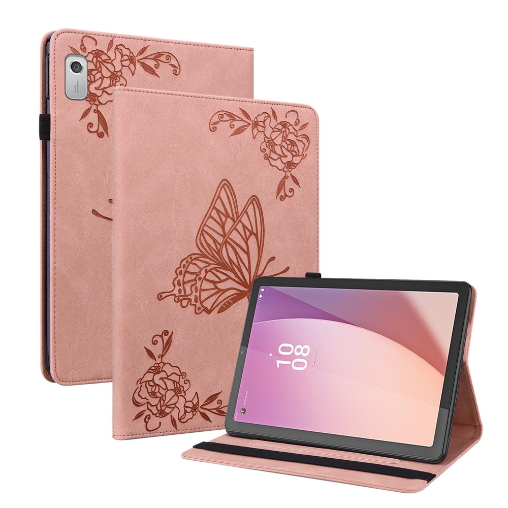Étui en cuir avec papillons Lenovo Tab M9, rose