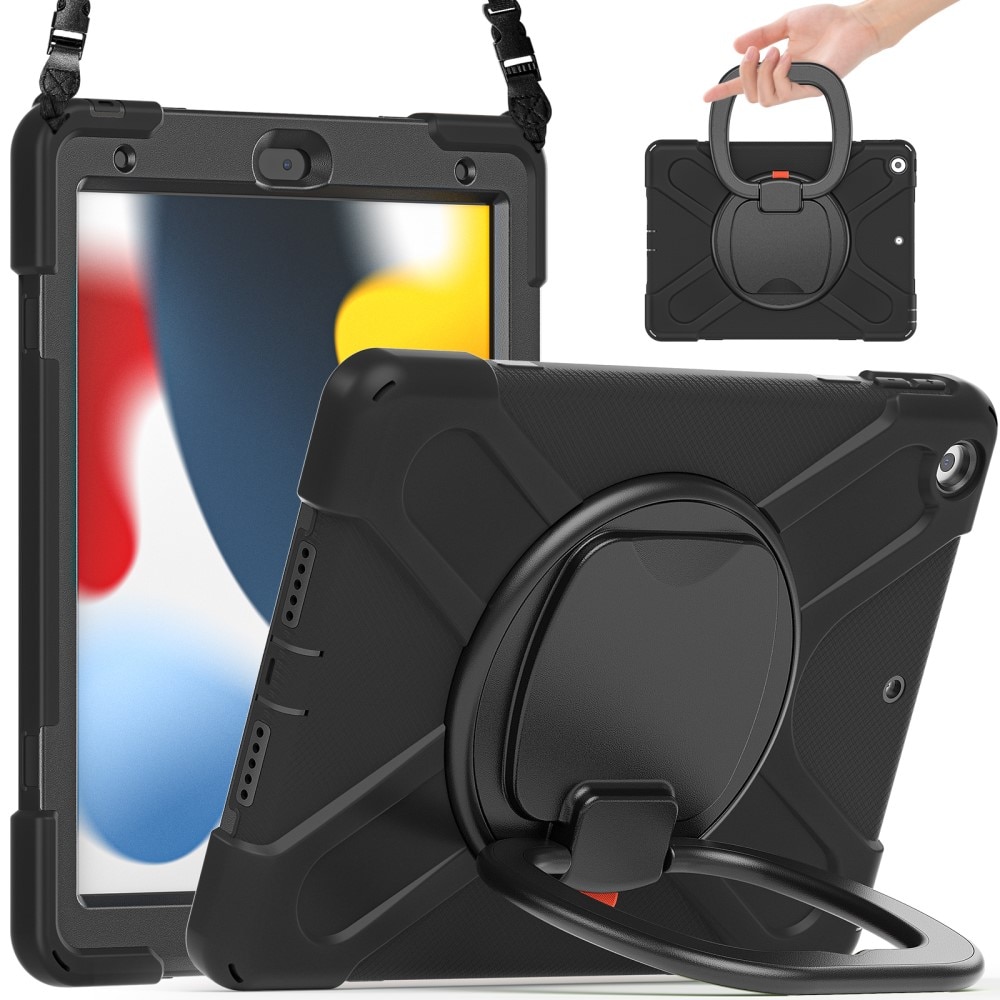 Coque hybride avec béquille et bandoulière iPad 10.2 9th Gen (2021), noir