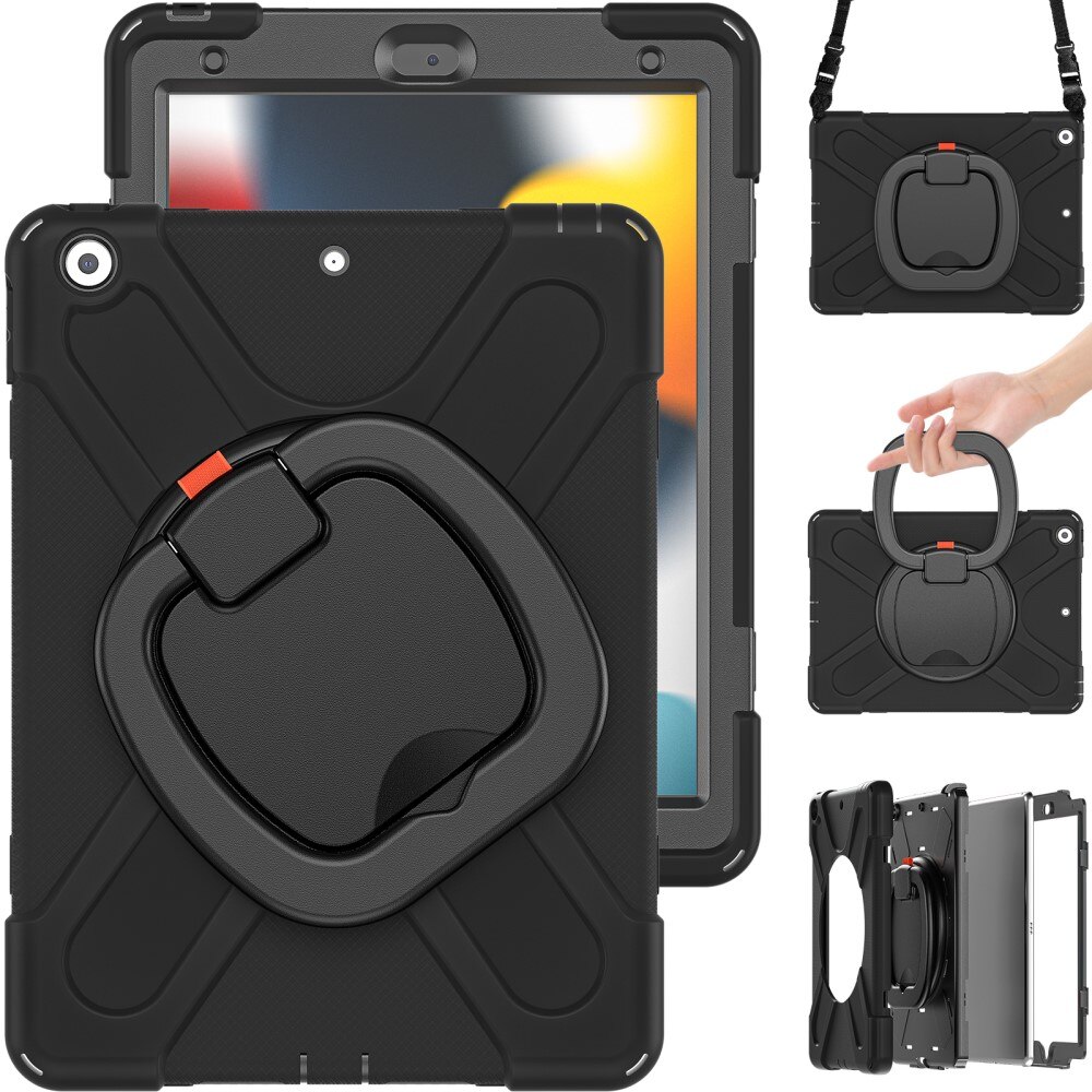 Coque hybride avec béquille et bandoulière iPad 10.2 8th Gen (2020), noir