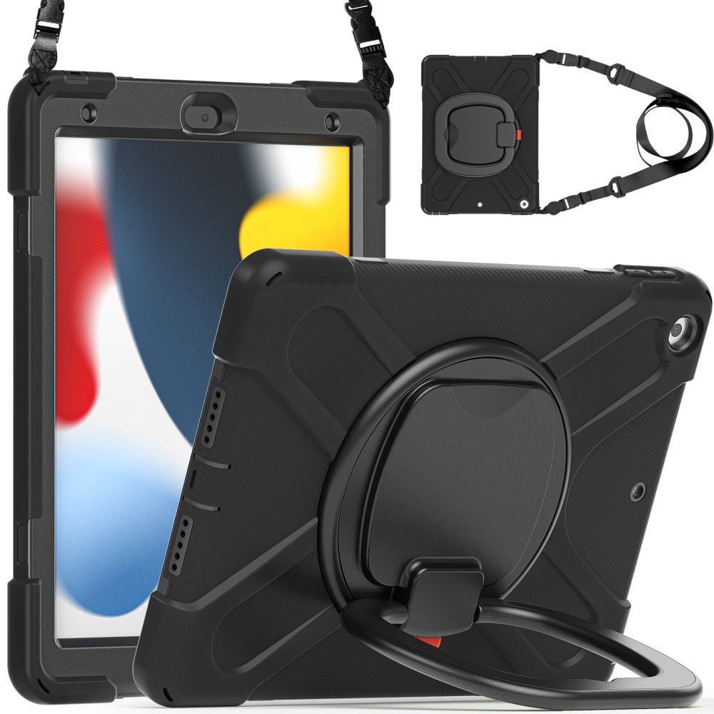 Coque hybride avec béquille et bandoulière iPad 10.2 7th Gen (2019), noir