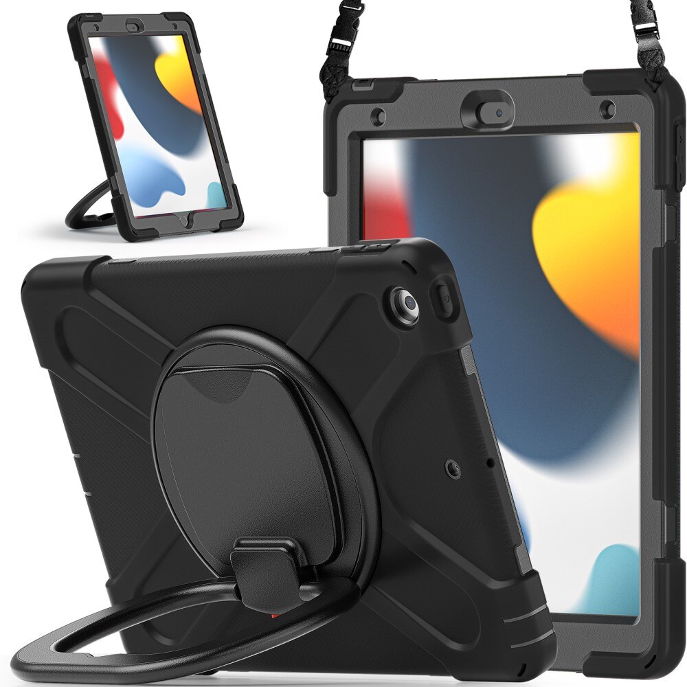 Coque hybride avec béquille et bandoulière iPad 10.2 8th Gen (2020), noir