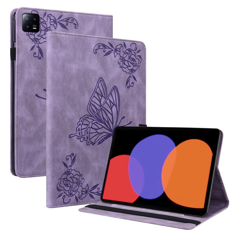 Étui en cuir avec papillons Xiaomi Pad 6 Pro, violet