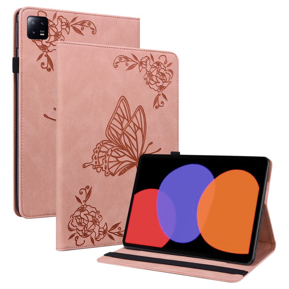 Étui en cuir avec papillons Xiaomi Pad 6, rose