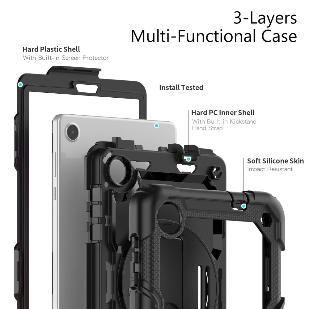 Full Protection Coque hybride antichoc avec bandoulière Lenovo Tab M8 (4th Gen), noir