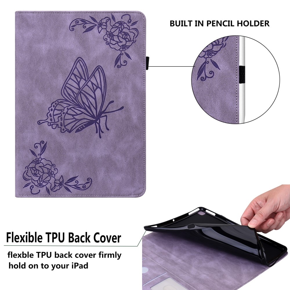 Étui en cuir avec papillons Samsung Galaxy Tab S9 FE Plus, violet