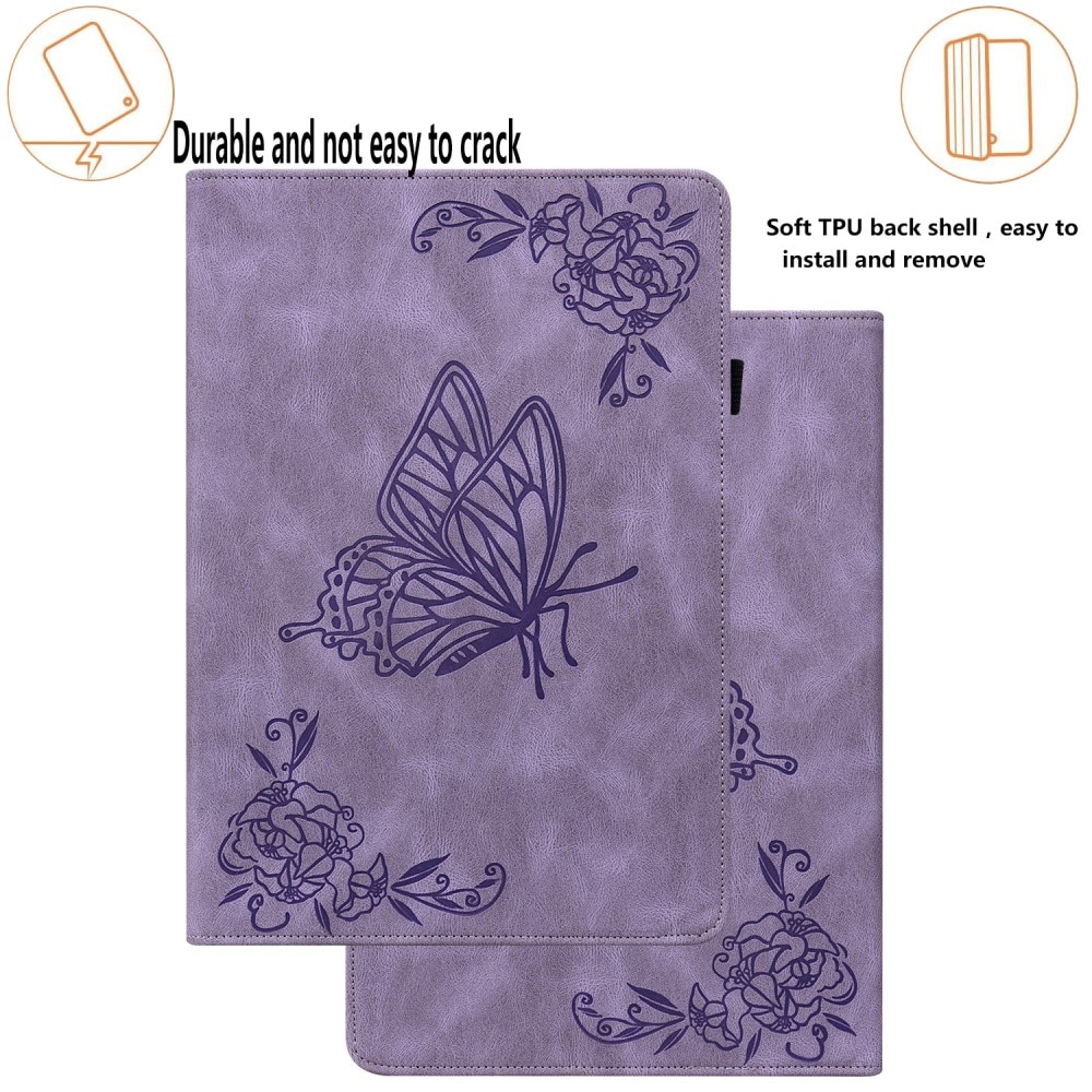 Étui en cuir avec papillons Samsung Galaxy Tab S7 Plus, violet