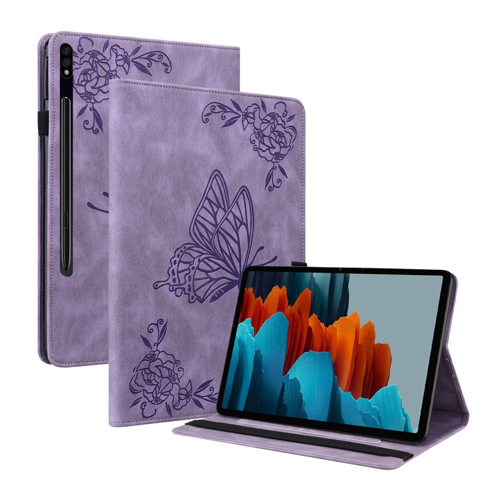 Étui en cuir avec papillons Samsung Galaxy Tab S7 FE, violet