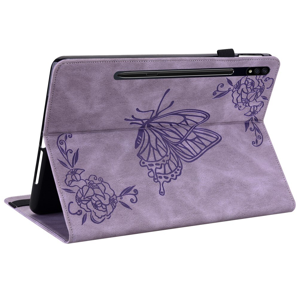 Étui en cuir avec papillons Samsung Galaxy Tab S8 Plus, violet