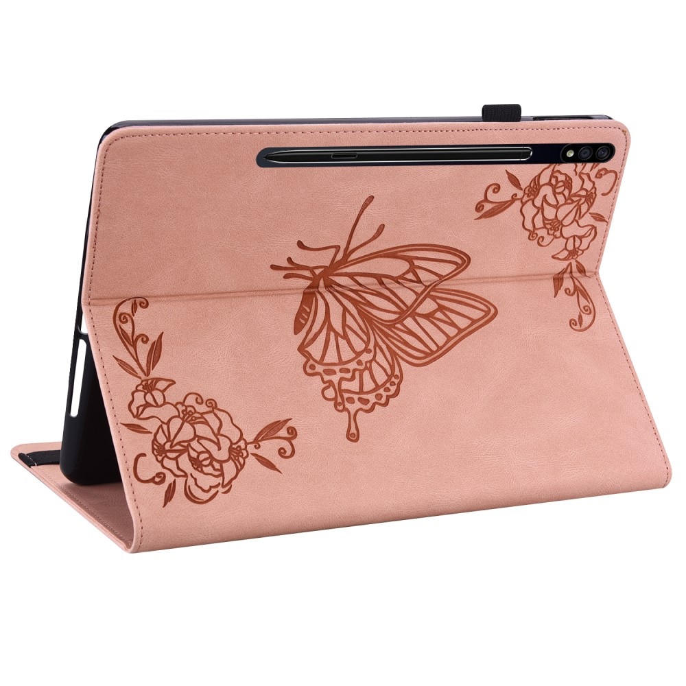 Étui en cuir avec papillons Samsung Galaxy Tab S7 Plus, rose