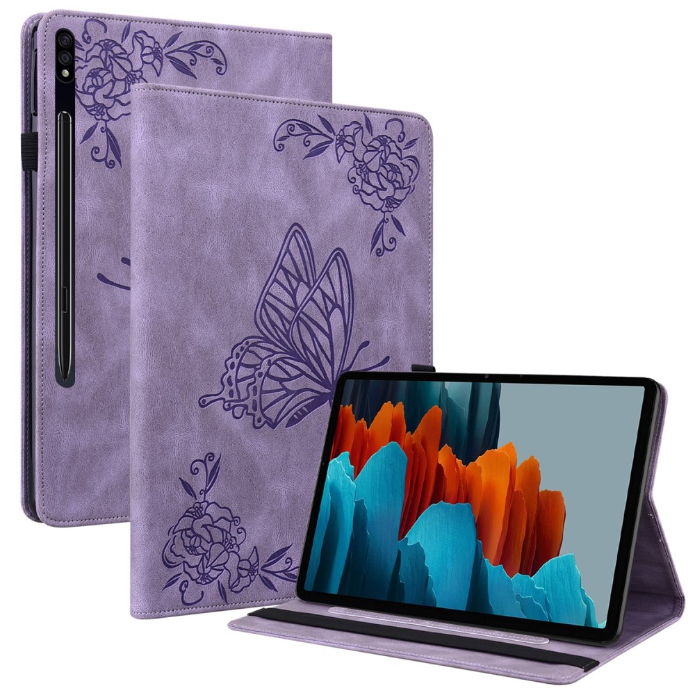 Étui en cuir avec papillons Samsung Galaxy Tab S9 FE, violet