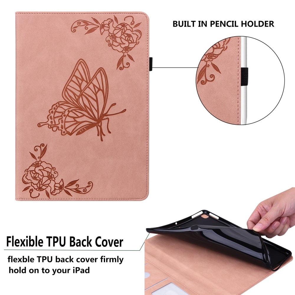 Étui en cuir avec papillons Samsung Galaxy Tab S9 FE Rose