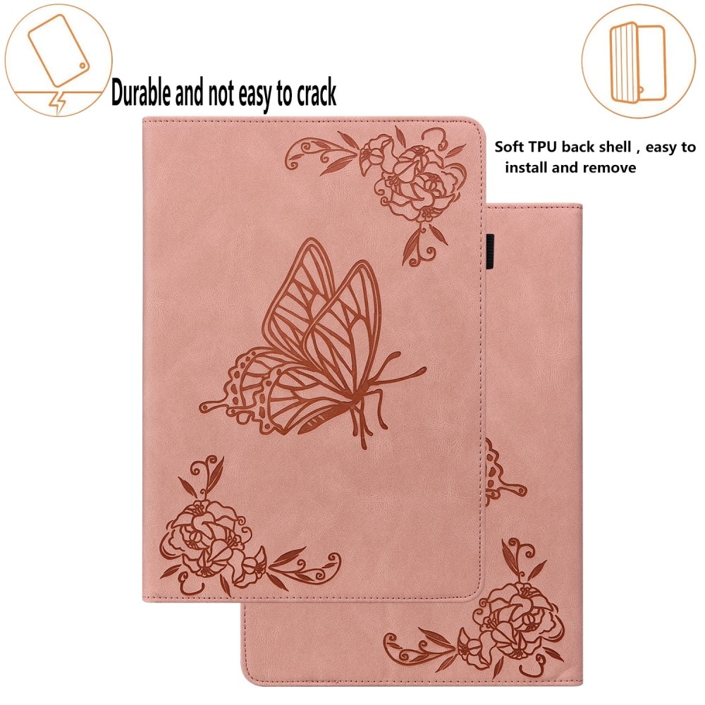 Étui en cuir avec papillons Samsung Galaxy Tab S9, rose