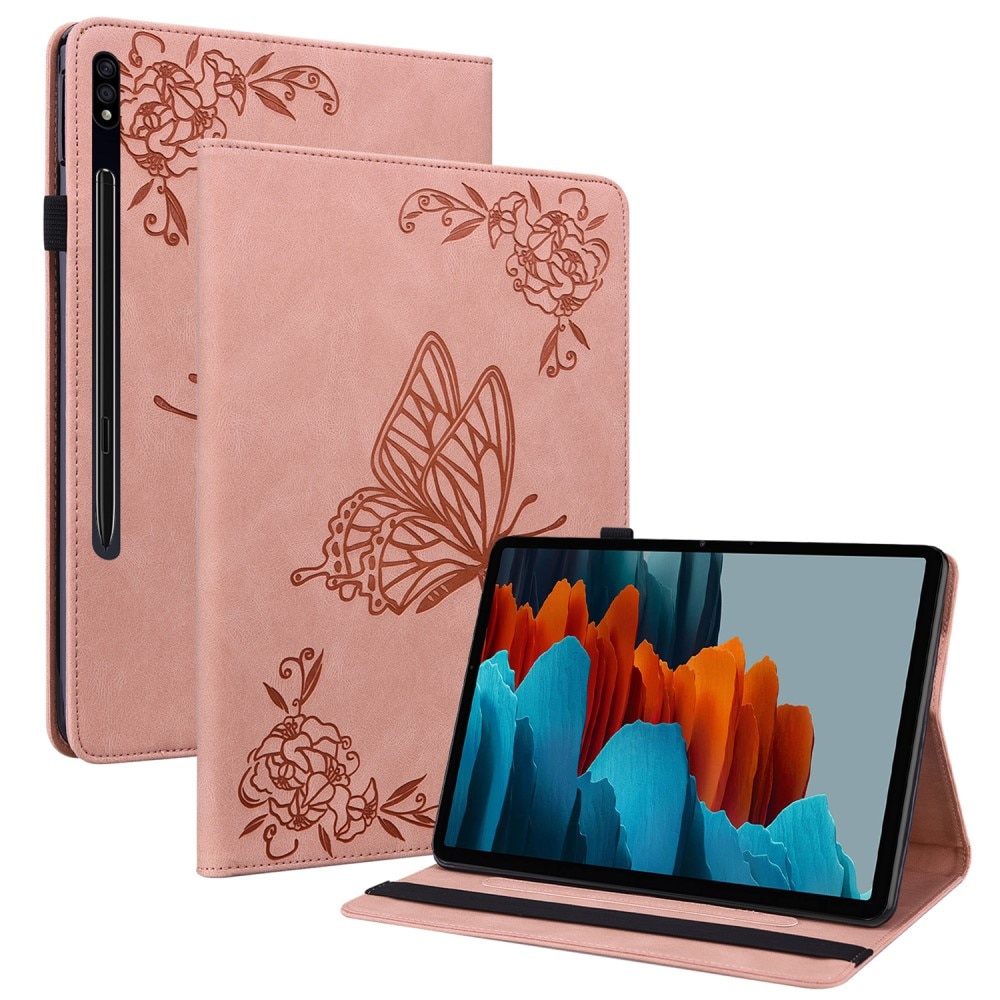 Étui en cuir avec papillons Samsung Galaxy Tab S9, rose