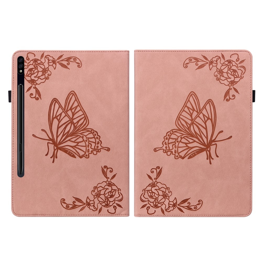 Étui en cuir avec papillons Samsung Galaxy Tab S9 FE, rose