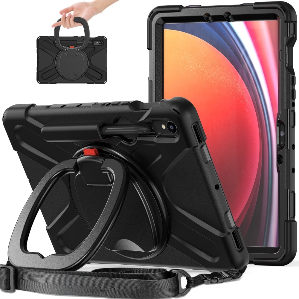 Coque hybride avec béquille et bandoulière Samsung Galaxy Tab S9 FE, noir