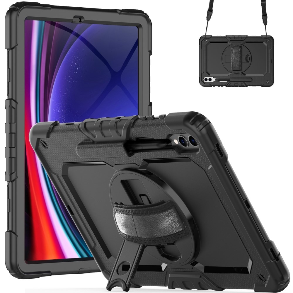 Full Protection Coque hybride antichoc avec bandoulière Samsung Galaxy Tab S9 Plus, noir