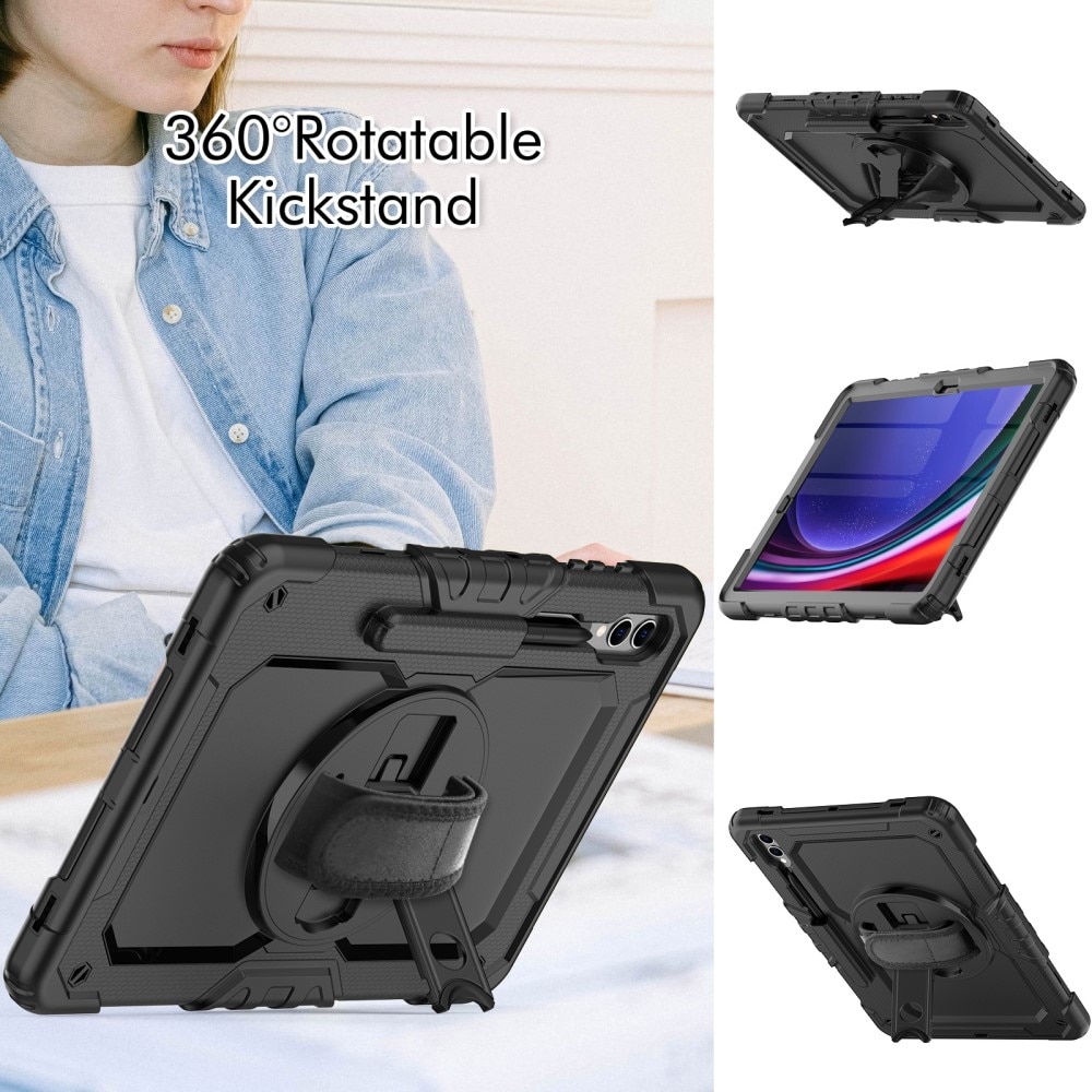 Full Protection Coque hybride antichoc avec bandoulière Samsung Galaxy Tab S9 Plus, noir