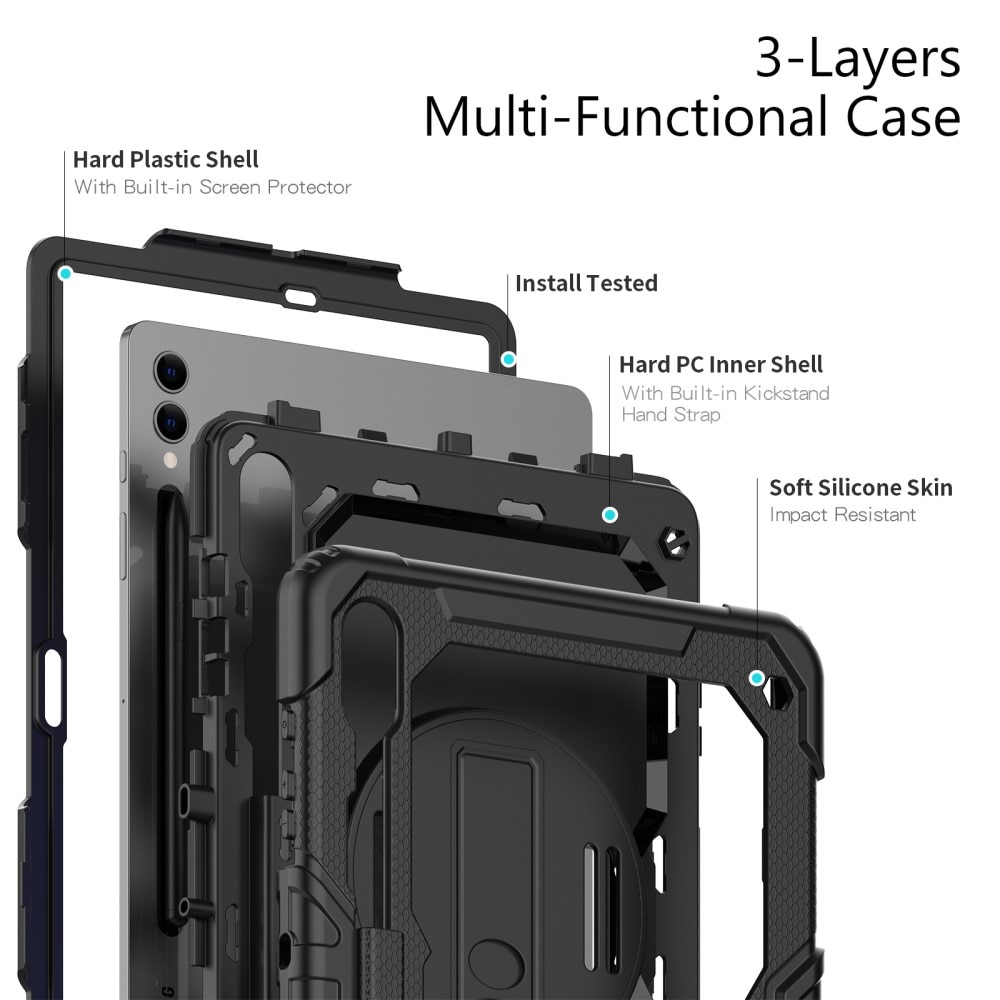 Full Protection Coque hybride antichoc avec bandoulière Samsung Galaxy Tab S9 Plus, noir