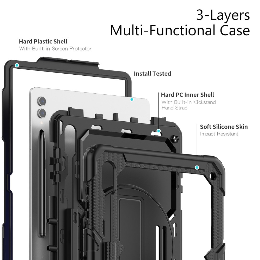 Full Protection Coque hybride antichoc avec bandoulière Samsung Galaxy Tab S10 Ultra, noir