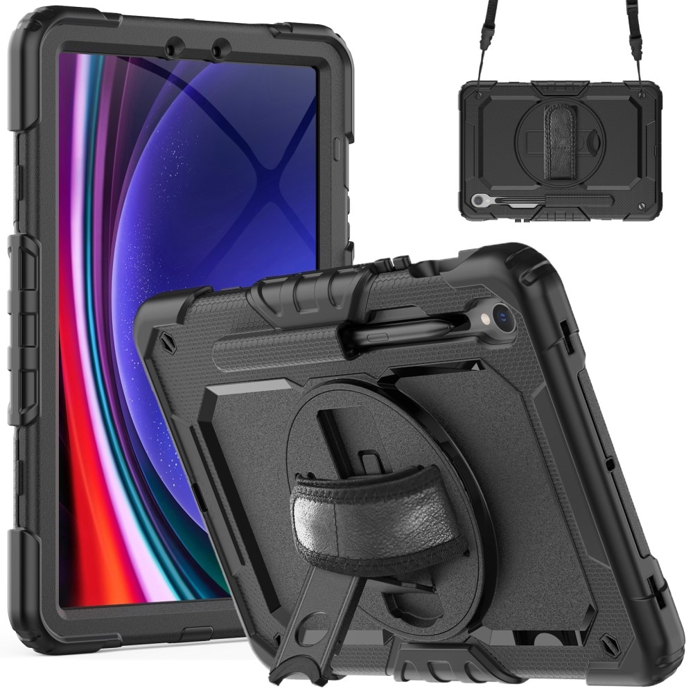 Full Protection Coque hybride antichoc avec bandoulière Samsung Galaxy Tab S9, noir