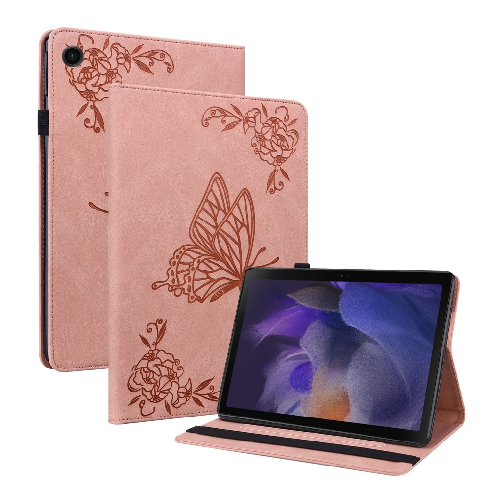 Étui en cuir avec papillons Samsung Galaxy Tab A9 Plus, rose