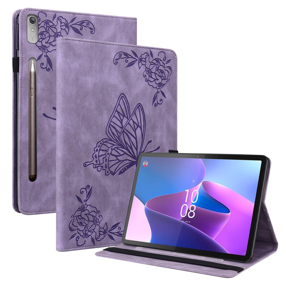 Étui en cuir avec papillons Lenovo Tab P12, violet