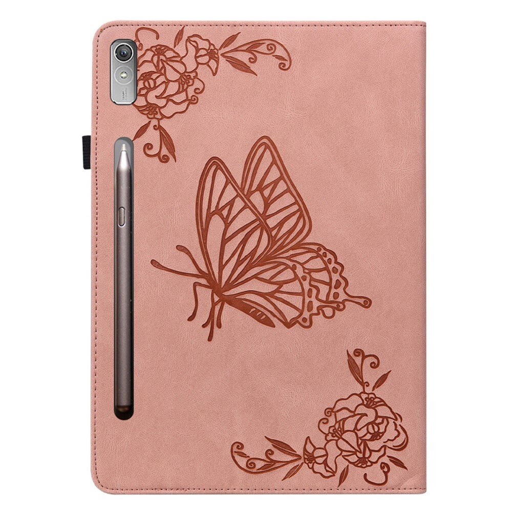 Étui en cuir avec papillons Lenovo Tab P12, rose